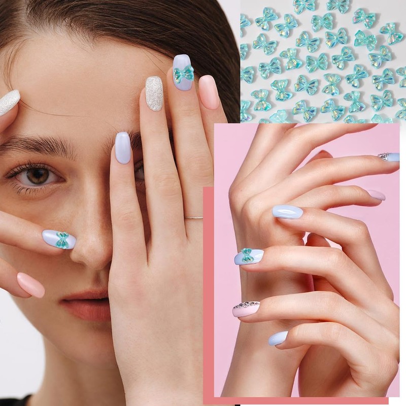 JRYXDS 60 Stück 3D Regenbogen-Schleifen Nageldesign - Resin Strass Accessoires