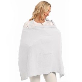 Wimst Muslin Nursing Cover Breastfeeding for Women, Soft and Breathable Breastfeeding Cover with Rigid Hoop for Nursing Apron (White)
