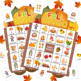 JUESMOS Fall Bingo Games for Kids Adults 24 Players Autumn Thanksgiving Cards Game Set Pumpkin Harvest Party Game Supplies Favors for Family School Classroom Activities Fall Thanksgiving Bingo Cards