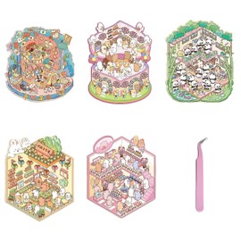 5 Sets Large DIY 3D House Stickers Set,Cute Cartoon 3D Sticker Scene Make Your Own Miniature Room Fairy Tale Afternoon Tea Lollipop Lounge for Adults and Kids to Relieve Stress Pass The Time