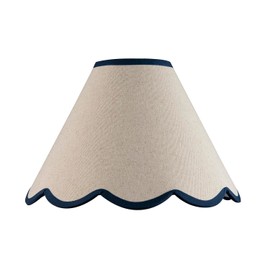 Traditional Scallop Edge Natural Textured Linen Coolie Lamp Shade with Navy Blue Cotton Trims | 30cm x 20cm | for Ceiling Pendant or Lamp by Happy Homewares