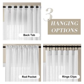 Linen Curtains 96 Inches Long 2 Panels for Living Room Sliding Glass Door Light Filtering Semi White Sheer Curtains Bedroom Farmhouse Curtain Country Rustic Room Decorative Back Tab Rod Pocket 52 x 96