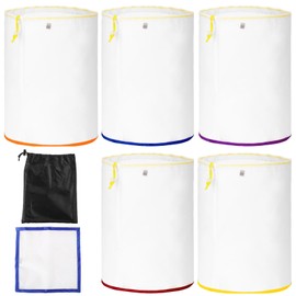 5 Pcs 5-Gallon Mesh Filter Bags, 5 Colors Bucket Liner Bags, All-mesh Storage Bags, Reusable Washable Mesh Bags, Top Opening Strainer Bags with Filter Screen & Storage Pouch for Garden