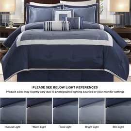 Madison Park Cozy Comforter Set-Deluxe Hotel Collection, All Season Down Alternative Luxury Bedding with Matching Shams, Decorative Pillows, King(104"x92"), Genevieve, Navy 7 Piece