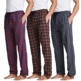 Real Essentials 3 Pack: Mens Pajama Pants Cotton Super Soft Pajamas Men Flannel Bottoms Fleece Buffalo Plaid Pj Gifts Lounge Pants Sleepwear Pijamas Hombres Essentials Woven,Set 8-XL