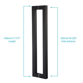 TOGU TG-R3030 Heavy Duty Commercial Grade 450mm/18 inches Square/Rectangle Shape Solid 1.2mm Thick Stainless Steel 304 Push Pull Door Handle, Matte Black Finish