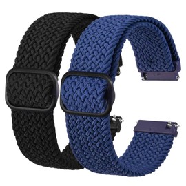 BISONSTRAP Pack of 2 Braided Nylon Bracelets, Improved Adjustable Buckle, Stretchy Loops, Watch Strap for Men and Women, Compatible with Watch Lugs of 16 mm, 18 mm, 19 mm, 20 mm, 22 mm, 24 mm, Nylon,