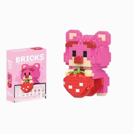 Pink Strawberry Bear : 210pc Fun Model Building Set - Interlocking Brick Kit