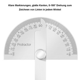 WUDQIJI 14 cm Protractor Stainless Steel Degree Gauge 0-180 Degree Protractor Ruler 180° Protractor Goniometer Angle Ruler Rotating Protractor for Students Machinists Carpenters