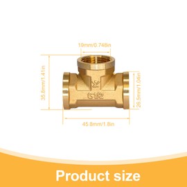 HSUYUN 2 pieces T piece 1/2 inch, T-piece thread fitting, G1/2 inch brass T-piece, diameter 19 mm, DN15 T-connector, for pipes, heating and drinking water installations