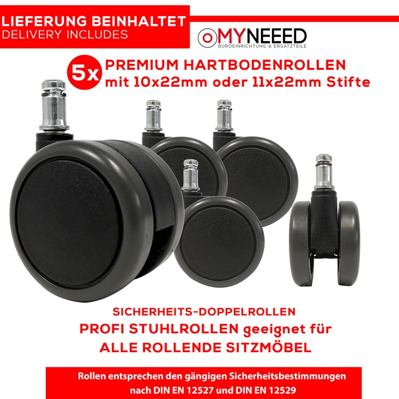 MYNEEED Office chair castors for hard floors, diameter 65 mm,