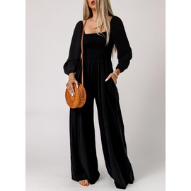Dokotoo Womens Plus Size Black Jumpsuits for Women Overalls Loose Casual Wide Leg One Piece Long Sleeve Solid Jumpsuit Long Pant Rompers with Pockets XX-Large