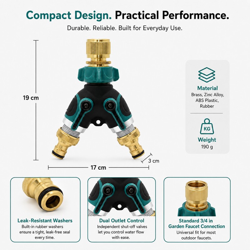 Water Control 2-Way Garden Hose Splitter for Outdoor Faucets –