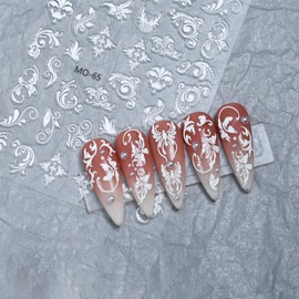 6 Blätter 5D Geprägt Spitze Blume Nagelsticker, 5D Stereoskopische Blume Nagel Aufkleber Nagelsticker, Weiße Nail Art Sticker Selbstklebend Nagelaufkleber Geprägte Decals, Nageldesign Zubehör