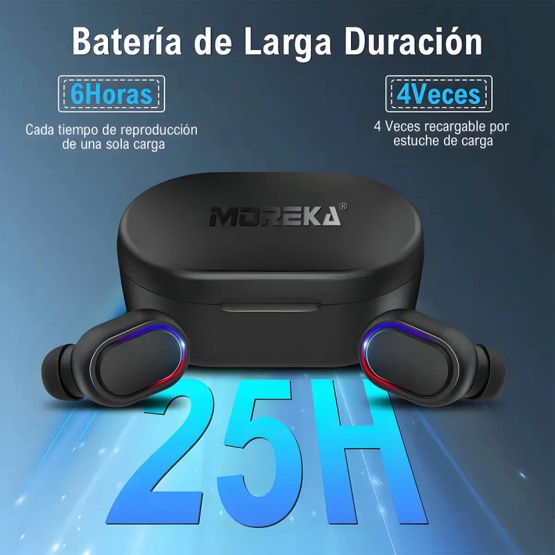 Audfonos In-ear Inalmbricos MOREKA E601 Indicador LED del Nivel de