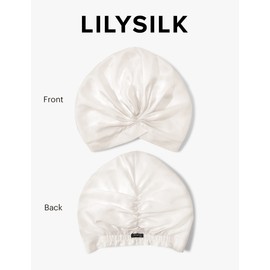 LilySilk 100% Mulberry Silk Sleep Cap for Curly Hair, 19 Momme Silk Bonne Night Sleeping Cap Hair Wrap for Women with Elastic Band, Ivory