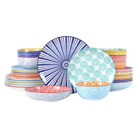 Selamica Ceramic Dinnerware Sets for 6, 24 Piece Plates and Bowls Sets, Highly Chip and Crack Resistant Dishes Set-Dishwasher & Microwave & Oven Safe, Assorted Colors