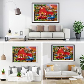 AIRDEA 5D Red House Diamond Painting Kits for Adults, DIY Full Drill Round Party Diamond Painting Kits Vintage Truck Diamond Art by Number Kits for Beginners Dusk Gem Art Painting Kits 11.8x15.7 inch