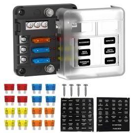 UCkasayfy 6-Way Car Fuse Holder 12 V Fuse Box Blade Fuse ATC/ATO 16 Fuses Fuse Holder with LED Display for Car, Boat, Camper, Caravan