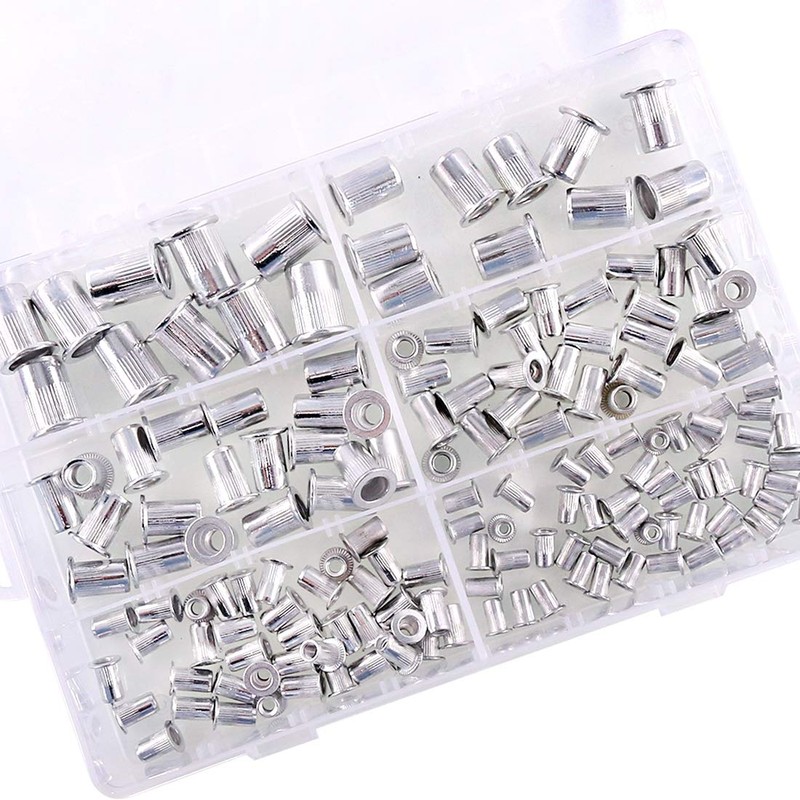 Swpeet 160Pcs Aluminum Alloy Flat Head Rivet Nut Kit, Including