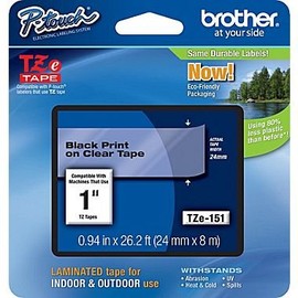 Brother TZe-151 24mm (1 ), Length of 8M, Black on Clear Label Tape