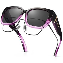 URUMQI Sunglasses for Glasses Wearers Women's UV400 Protection Anti-Glare Over-Top Sunglasses Polarised Sunglasses Fit Over Glasses Ultra Light Cat's Eye Frame, B05 Gradient Purple Frame/Gray Lens