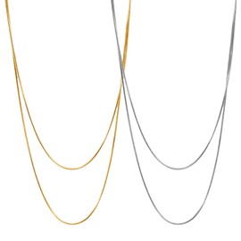 Gold + Silver Snake Chain Gold + Silver Snake Chain Necklace Women's Gold + Silver Stainless Steel Flat Chain Adjustable Fine Thick Snake Choker Chain Women Jewellery