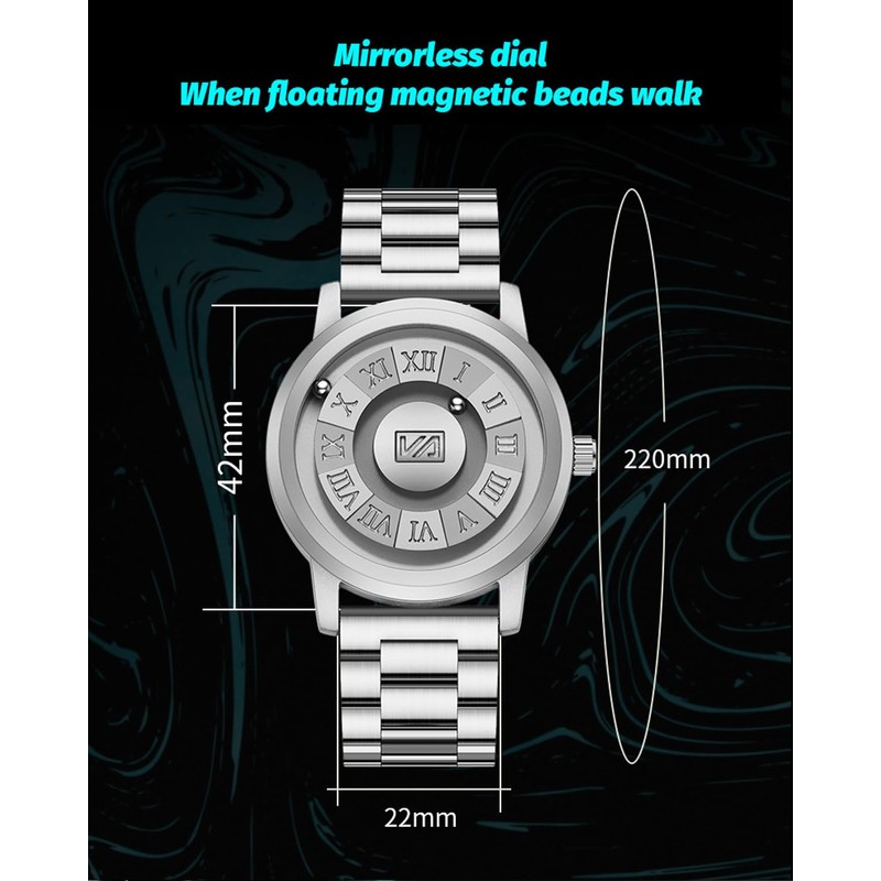 Introducing Magnetic Floating Ball Watch for Men, Black Texture, Design
