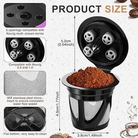 Reusable k Cups for Keurig, 2-Pack Universal k Cup Reusable Coffee Pods, Kcup Refillable Coffee Pod Deals with 5 Holes Compatible with Keurig Supreme Multistream Series, Black