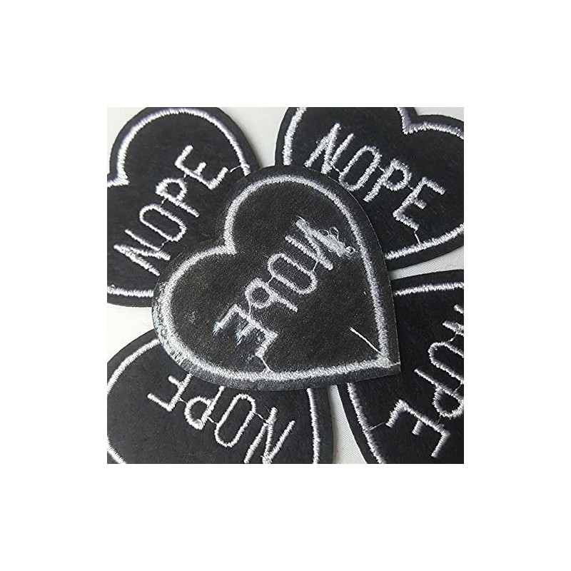 Acxico 5Pcs Nope Black Heart Iron-On/Sew-On Embroidered Patch, Gothic Punk