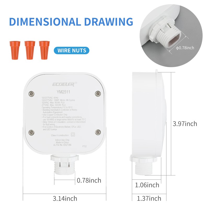 ECOELER Ceiling Occupancy Motion Sensor Switch, High Bay Fixture Mount