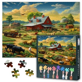 Pasture 1000 Piece Puzzle for Adults Farm with Cows and Horses in The Field Jigsaw Puzzles for Adults Funny Challenging Puzzles Unique Mental Exercise Finished Puzzle Size: 70 x 50 cm