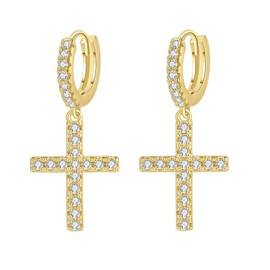 Caimeytie Cross Hoop Earrings for Women Cross Huggie Earrings Unisex Earrings Cross Hanging Earrings for Women Zircon Hip Hop Earrings Gift for Girls / Boys, copper, Cubic Zirconia