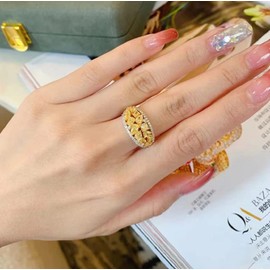 Awmnjtmgpw 18K Gold Vintage Creative Full Diamond Irregular gem Women's Ring Size 6-8 (Size 8)