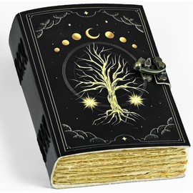 Saify Handicrafts Leather Journal Tree of Life Leather Notebook Blank Spell Book book of shadows Journal with color printed Embossed design Antique Vintage 200 Pages (7x5 Inches)