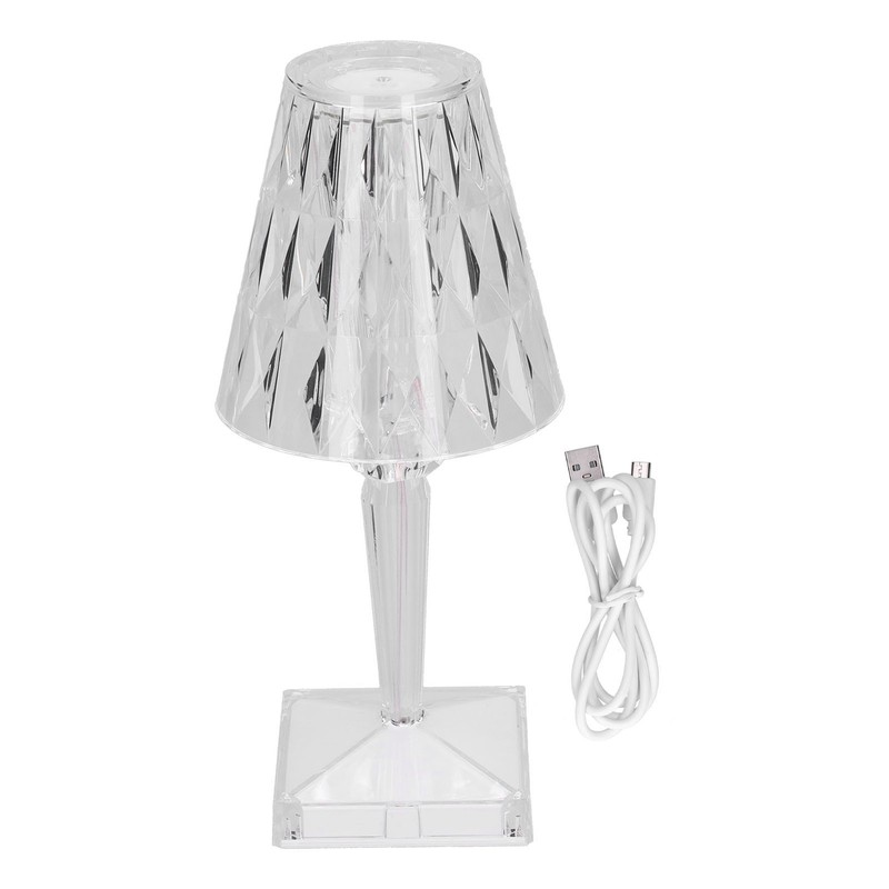 LED Crystal Table Light USB Charging Transparent Prism Dimmable Desk