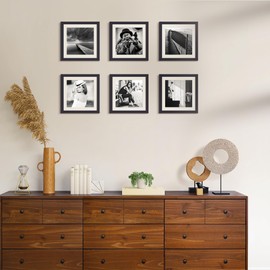 upsimples 10x10 Picture Frame, Display Pictures 8x8 with Mat or 10 x 10 Without, Wall Hanging Square Frames, Black, 1 Pack