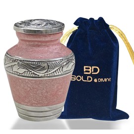 BOLD & DIVINE Beautiful Pink Granule Textured Small Keepsake Urns for Human and Pet Ashes | with Velvet Bag & Funnel - 1 Quantity