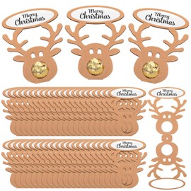 Bucherry 100 Pcs Christmas Lollipop Paper Cards Cartoon Reindeer Candy Holders with Glue Points Xmas Elk Sugar-Loaf Candy Wrapping Decorations for Party Favor Supplies