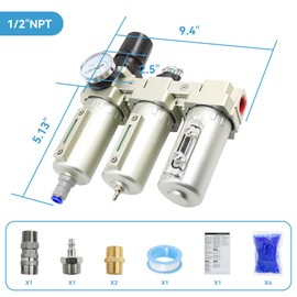 1/2" Air-Dryer-for-Compressor, 3 Stage Air Water Separator Filter Oil Dryer for Paint Spray and Plasma Cutter,Auto Drain