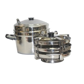 Tabakh DC-203 3-Plate Stainless Steel Dhokla Stand with Cooker, Small, Silver