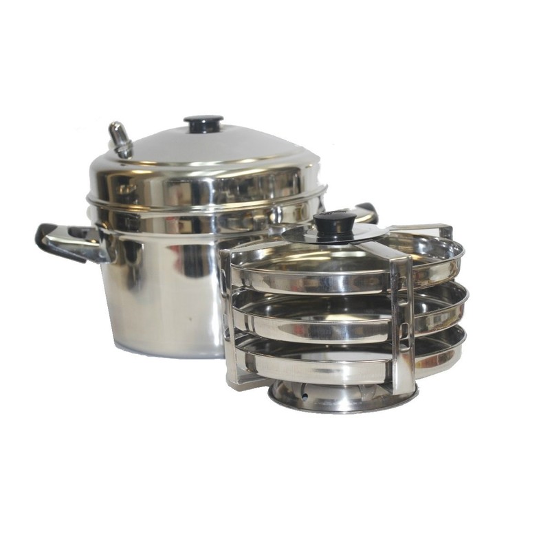 Tabakh DC-203 3-Plate Stainless Steel Dhokla Stand with Cooker, Small,