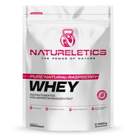 NATURELETICS RASPBERRY 1 kg Natural Premium Whey Protein from Germany without Added Sugar Sweeteners, Protein Powder with a High BCAA Content of 22.6%