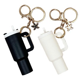 TTPSRY Mini Cup Acrylic Keyring Mini Cup Key Ring with Starfish Decoration Women's Bag Charm Key Rings for Bag Cute Mini Cup Accessories for Handbags, Black & white