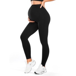 Lycra No See-Through Maternity Workout Yoga Soft Stretchy Pregnancy Leggings for Women Black