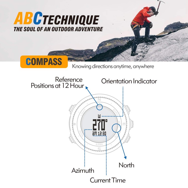 ハイキングウォッチ 登山時計 高度計 IP67防水防塵 コンパスウォッチ メンズスポーツウォッチ バロメータ温度計付き 天気予報 快適な耐久時計 ブラック