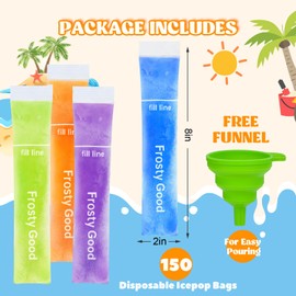 Jadairy 150 Disposable Ice Popsicle Mold Bags (8x2"), BPA-Free, Freezer Pop Bags for DIY Ice Pop, Yogurt Tubes, Fruit Popsicle