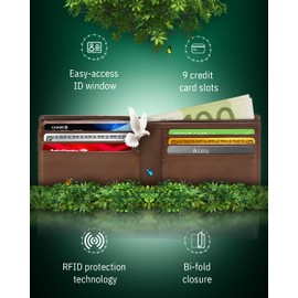 Access Denied Vegan Leather Bifold Wallets for Men - Cruelty Free Non Leather Mens Wallet with ID Window RFID Gifts for Him