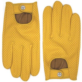 ZLUXURQ Men's Luxury and Soft 100% Sheepskin Leather Driving Gloves with Full Mesh, Touch Screen, Yellow