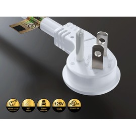 CableLeader Light Gray 1ft Ultra Low Profile Power Extension Cord Cable NEMA 5-15P to NEMA 5-15R, UL Listed